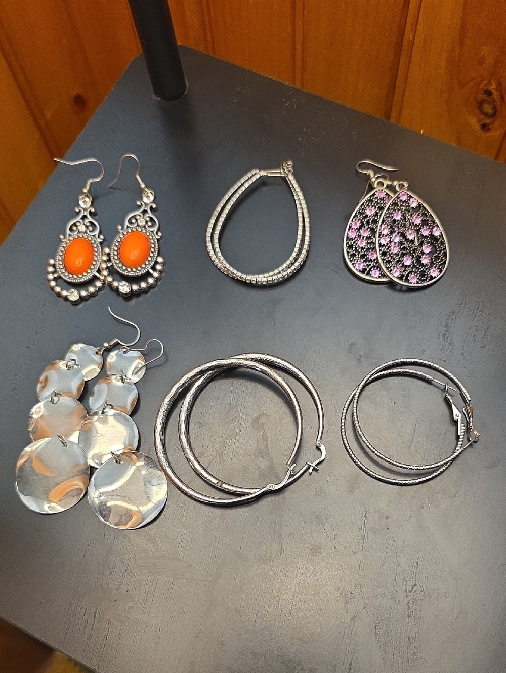 Mixed Womens Fashion Earring Set - Orange, Pink & Silver